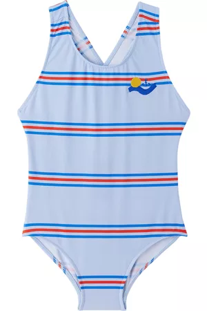 Bonmot Girls Swimsuits - Kids Blue Striped Swimsuit