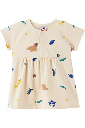 Petit Bateau Baby Printed Dresses - Baby Beige Patterned Dress
