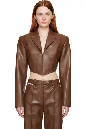 ALEKSANDRE AKHALKATSISHVILI Women Leather Jackets - SSENSE Exclusive Brown Faux-Leather Jacket