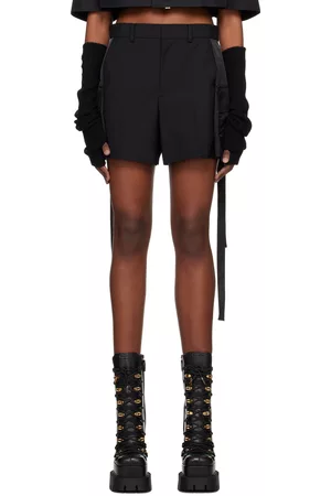 SACAI Women Twill Shorts - Black Paneled Shorts