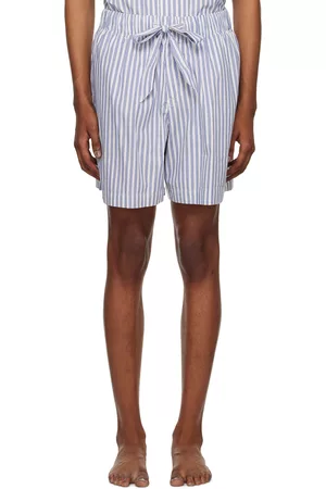 Tekla Men Pajamas - Off-White & Blue Striped Pyjama Shorts