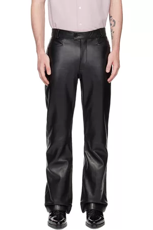 Ernest W. Baker Men Leather Pants - Black Flared Leather Trousers