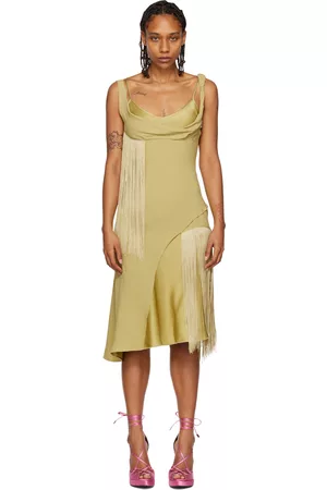 Victoria Beckham Women Midi Dresses - Green Fringe Midi Dress