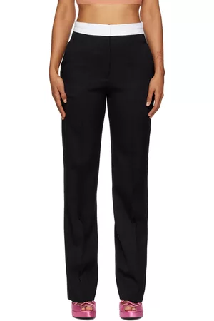 Victoria Beckham Women Twill Pants - Black Side Panel Trousers