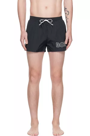 HUGO BOSS Men Swim Shorts - Black Printed Swim Shorts
