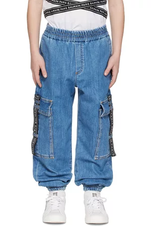Balmain Cargo Pants - Kids Blue Faded Denim Cargo Pants