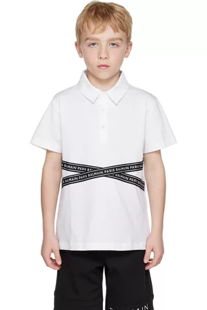 Balmain Polo T-Shirts - Kids White Spread Collar Polo