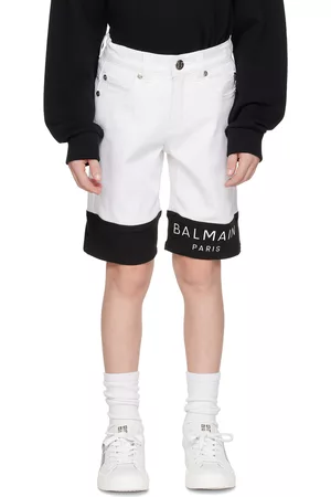Balmain Shorts - Kids White Bonded Denim Shorts