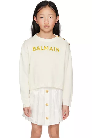 Balmain Sweaters - Kids White Embroidered Sweater