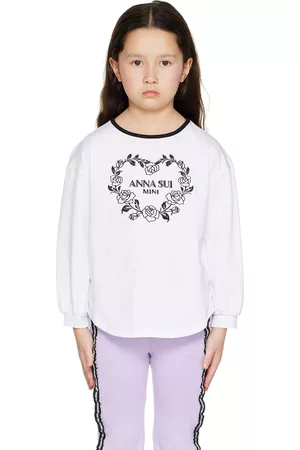 Anna Sui Long Sleeved T-Shirts - Kids White Embroidered Long Sleeve T-Shirt