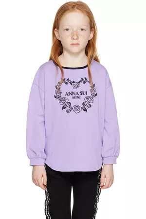 Anna Sui Long Sleeved T-Shirts - Kids Purple Embroidered Long Sleeve T-Shirt