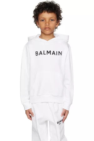 Balmain Hoodies - Kids White Printed Hoodie