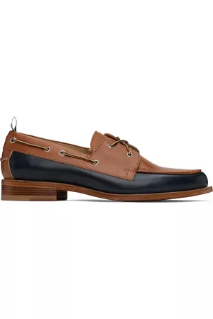 Thom Browne Men Loafers - Brown & Navy Perforated Loafers