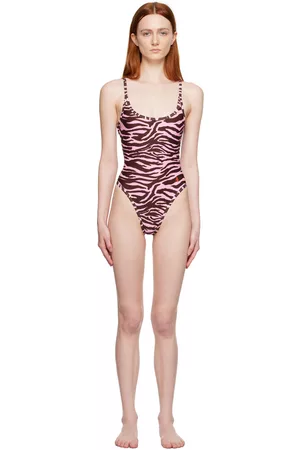 The Attico Women Swimsuits - Brown & Pink Zebra One-Piece Swimsuit