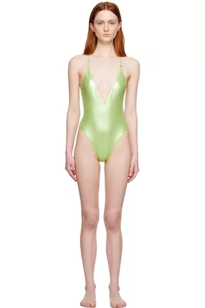 The Attico Women Swimsuits - Green V-Neck One-Piece Swimsuit
