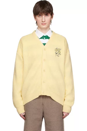 Drôle de Monsieur Men Sweatshirts - Yellow Embroidered Cardigan