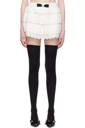 Shushu/Tong Women Mini Skirts - White Bow Miniskirt