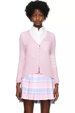 Thom Browne Women Sweatshirts - Pink 4-Bar Cardigan