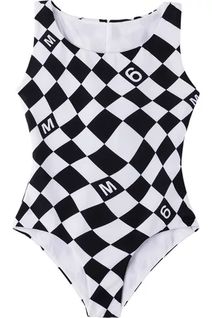 Maison Margiela Girls Swimsuits - Kids Black & White Check One-Piece Swimsuit