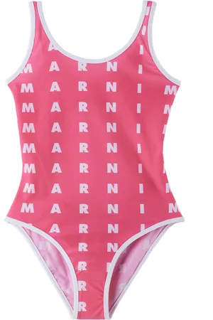 Marni Girls Swimsuits - Kids Pink Printed One-Piece Swimsuit