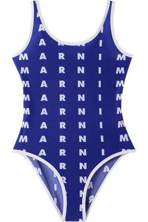 Marni Girls Swimsuits - Kids Blue Printed One-Piece Swimsuit