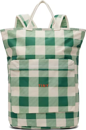 Tiny Cottons Rucksacks - Kids Beige & Green Check Backpack