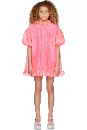 CRLNBSMNS Girls Graduation Dresses - Kids Pink Puff Sleeve Dress