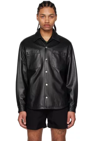 Second/Layer Men Leather Jackets - Black Press-Stud Leather Jacket