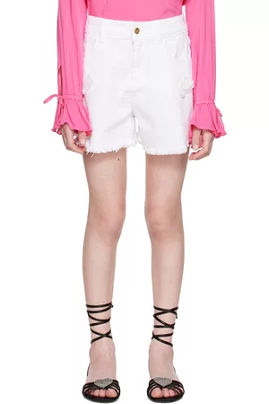 MISS BLUMARINE Shorts - Kids White Butterfly Denim Shorts