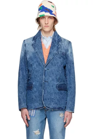Ader Error Men Denim Blazers - Notched Denim Blazer