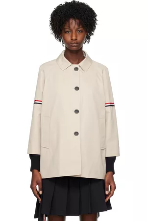 Thom Browne Women Coats - Khaki Striped Armband Coat