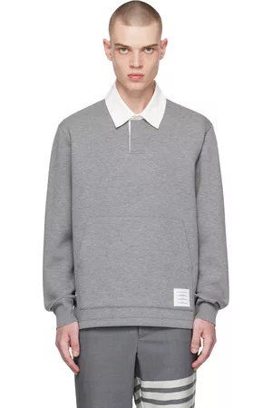 Thom Browne Men Polo T-Shirts - Grey Contrast Collar Polo
