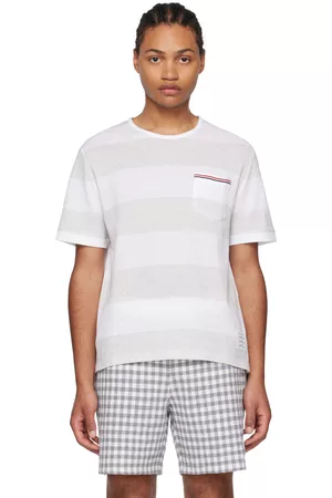 Thom Browne Men Oversized T-Shirts - Gray & White Oversized T-Shirt