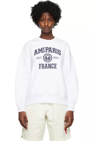 Ami Women Sweatshirts - White 'Ami Paris France' Sweatshirt