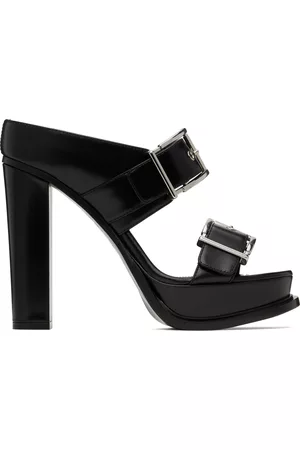 Alexander McQueen Women Platform Sandals - Black Platform Buckle Heeled Sandals