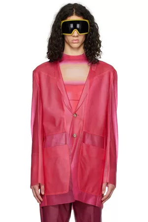 Rick Owens Men Leather Jackets - Pink Lido Leather Jacket