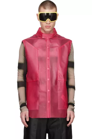 Rick Owens Men Leather Jackets - Pink Fogpocket Leather Jacket