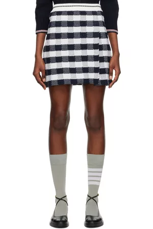Thom Browne Women Mini Skirts - Navy & White Check Miniskirt