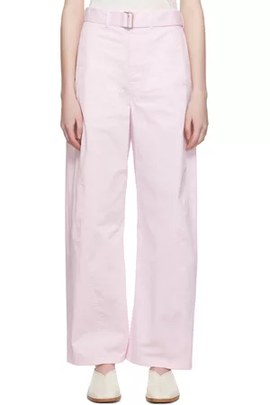 LEMAIRE Women Twill Pants - Pink Light Belt Twisted Trousers