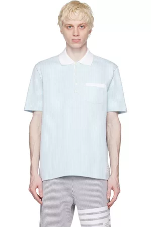 Thom Browne Men Polo T-Shirts - Blue & White Pocket Polo
