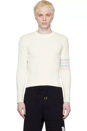 Thom Browne Men Tops - White 4-Bar Sweater