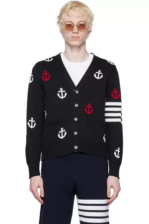 Thom Browne Men Sweatshirts - Navy Anchor 4-Bar Cardigan