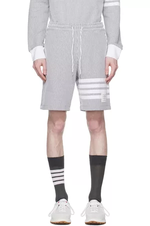 Thom Browne Men Shorts - Gray & White 4-Bar Shorts