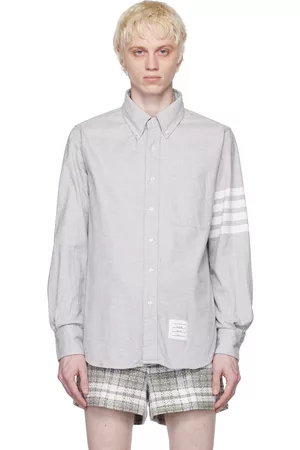 Thom Browne Men Casual Shirts - Gray 4-Bar Nametag Shirt