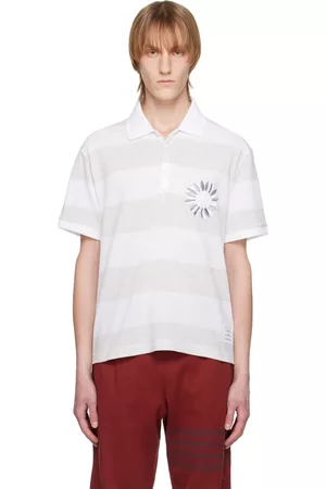 Thom Browne Men Polo T-Shirts - White & Gray Flower Rugby Polo