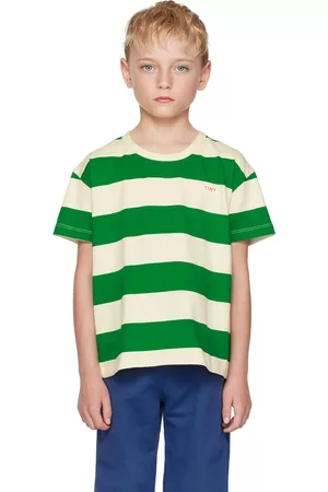 Tiny Cottons T-Shirts - Kids Green & Off-White Stripes T-Shirt