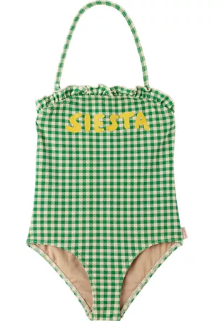 Tiny Cottons Girls Swimsuits - Kids Green & Off-White 'Siesta' One-Piece Swimsuit
