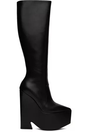 VERSACE Women Thigh High Boots - Black Tempest Platform Tall Boots