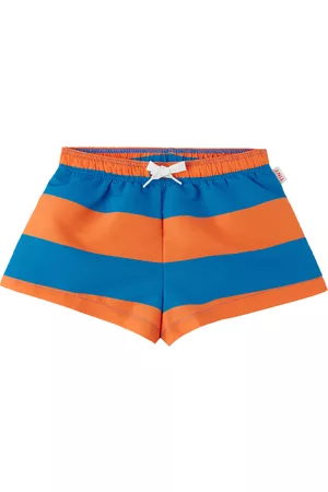 Tiny Cottons Boys Swim Shorts - Kids Orange & Blue Stripes Swim Shorts