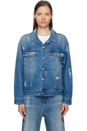 Maison Margiela Women Denim Jackets - Blue Distressed Denim Jacket